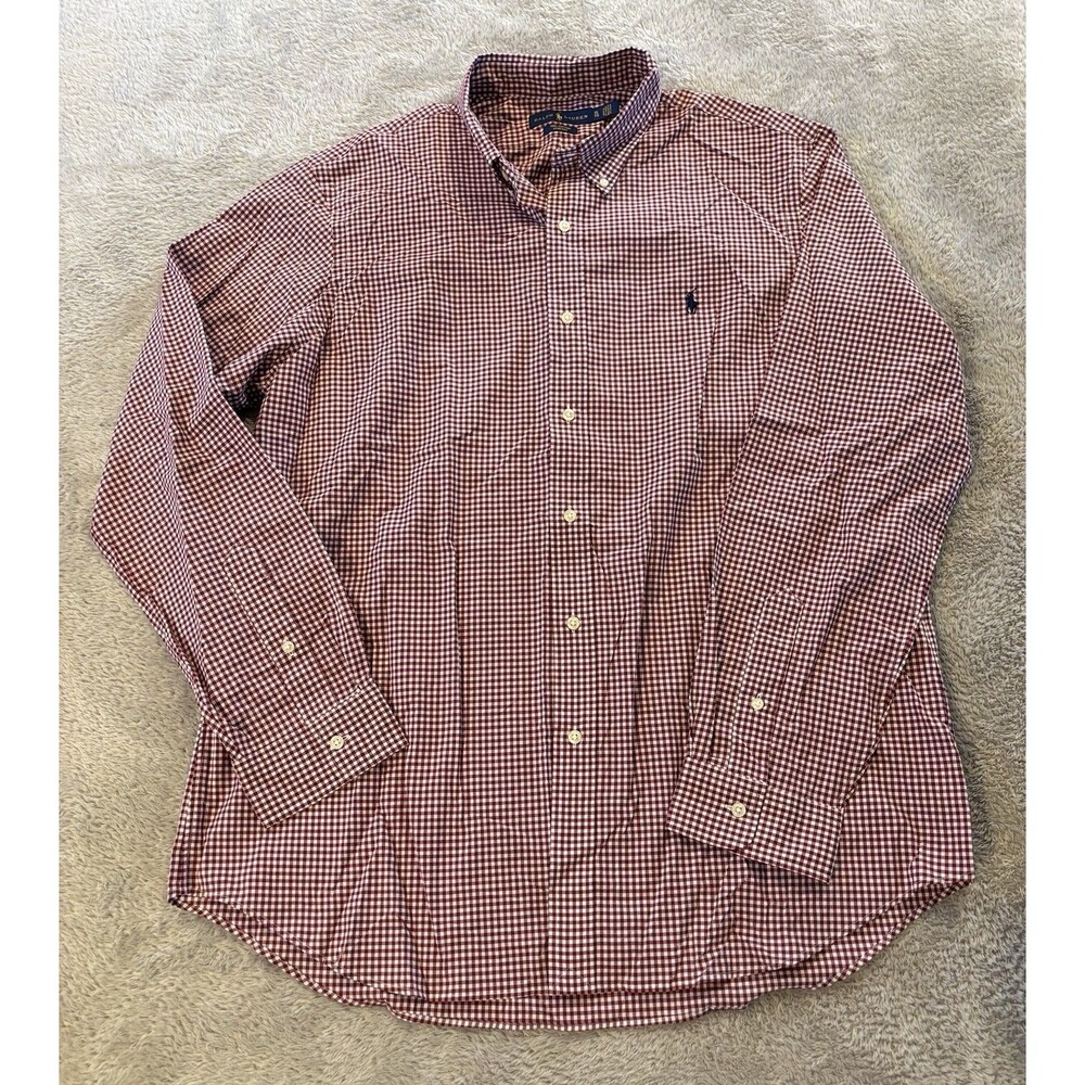 Ralph Lauren Shirt Mens XLT Red White Gingham Check Cotton Stretch Button Down